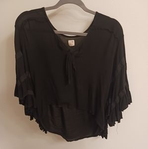Black wide sleeve boho blouse